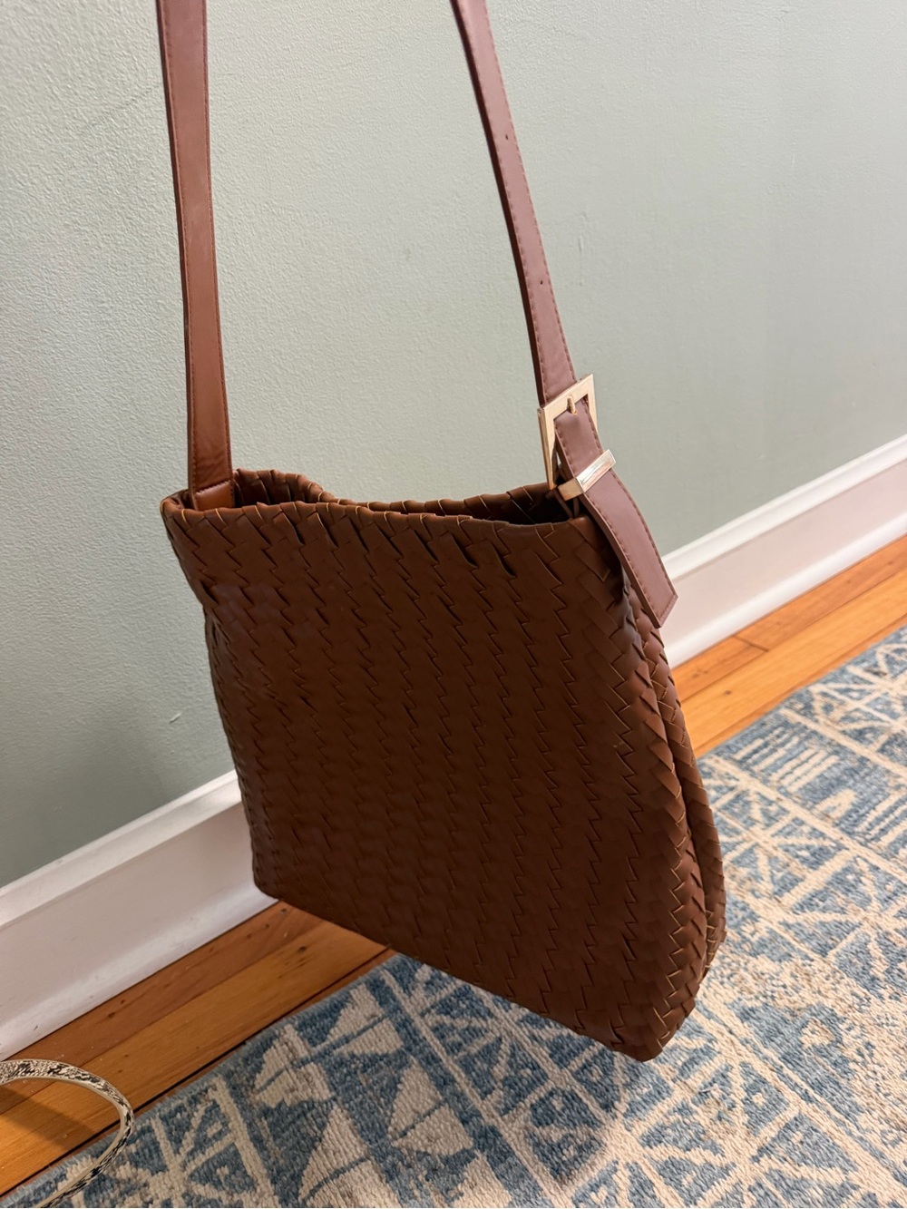Woven Leather Crossbody Bag - Brown